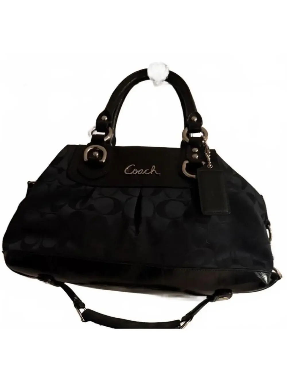 Coach Black Signature Canvas and Leather Satchel Bag